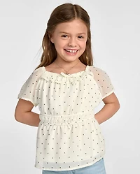 Girls Polka Dot Chiffon Flutter Top