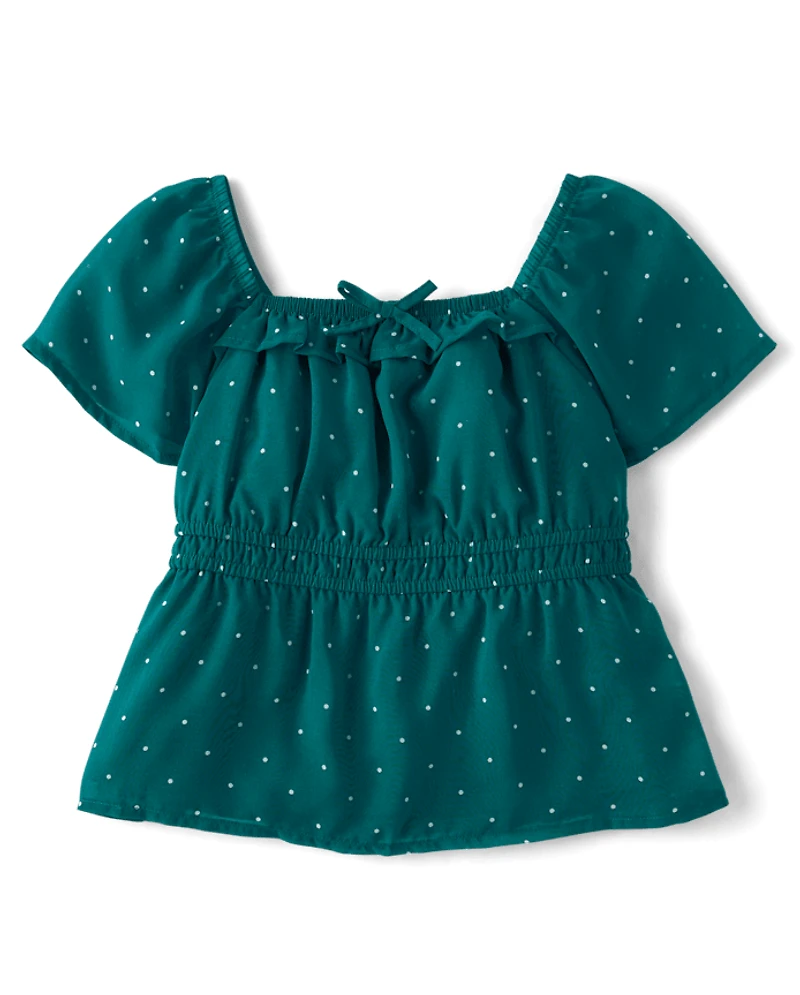 Girls Polka Dot Chiffon Flutter Top