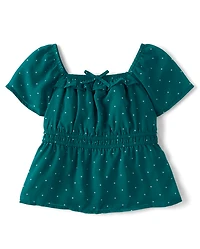 Girls Polka Dot Chiffon Flutter Top