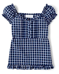 Girls Plaid Ruffle Poplin Blouse