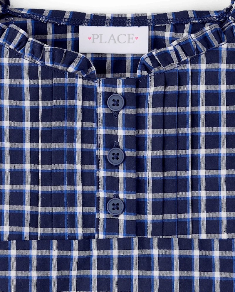 Girls Plaid Ruffle Poplin Blouse
