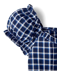 Girls Plaid Ruffle Poplin Blouse