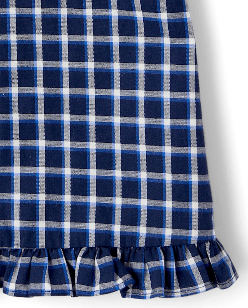 Girls Plaid Ruffle Poplin Blouse