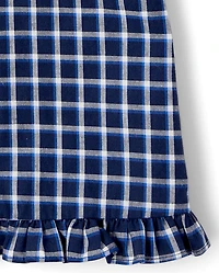 Girls Plaid Ruffle Poplin Blouse