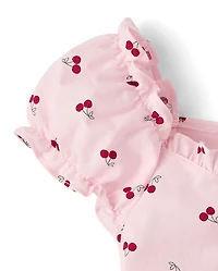 Girls Cherry Ruffle Poplin Blouse
