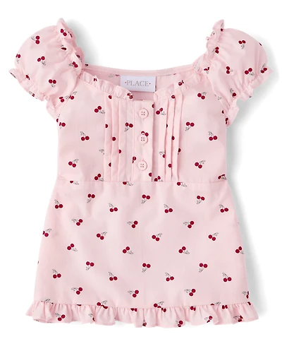 Girls Cherry Ruffle Poplin Blouse