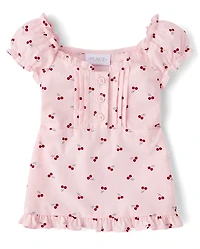 Girls Cherry Ruffle Poplin Blouse