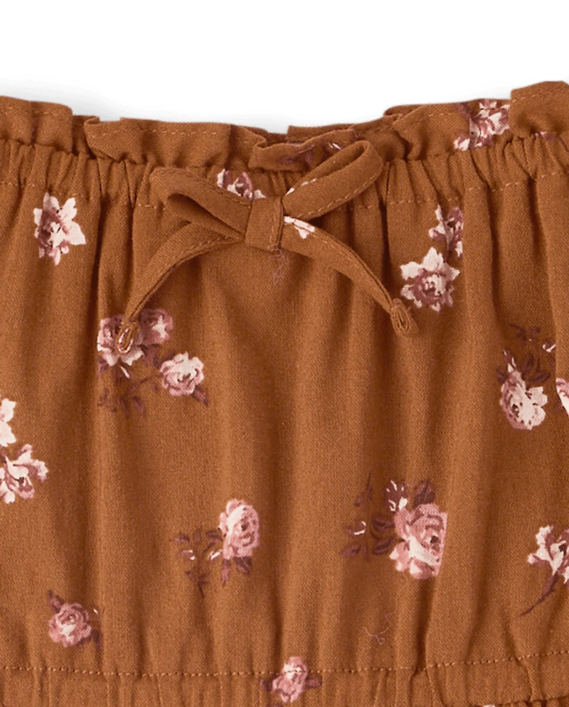 Girls Floral Textured Puff Sleeve Top