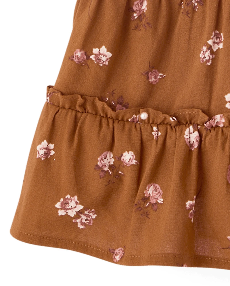 Girls Floral Textured Puff Sleeve Top