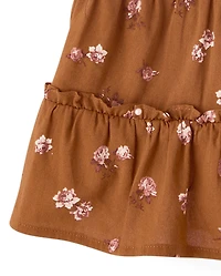 Girls Floral Textured Puff Sleeve Top