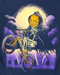 Boys Halloween Pumpkin Biker Graphic Tee