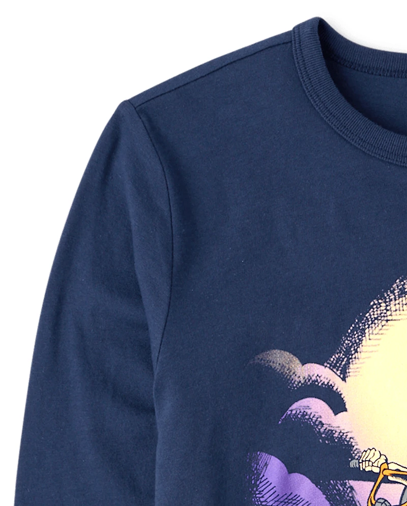 Boys Halloween Pumpkin Biker Graphic Tee