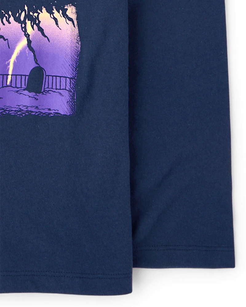 Boys Halloween Pumpkin Biker Graphic Tee