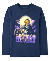 Boys Halloween Pumpkin Biker Graphic Tee