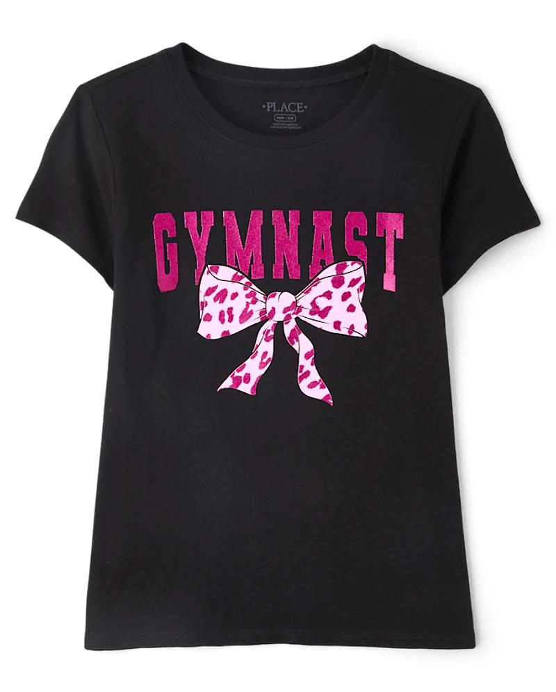 Girls Gymnast Bow Graphic Tee