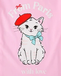 Girls Paris Cat Graphic Tee