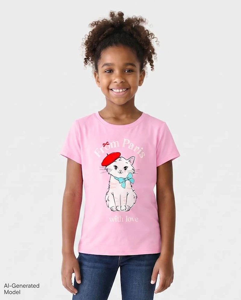 Girls Paris Cat Graphic Tee