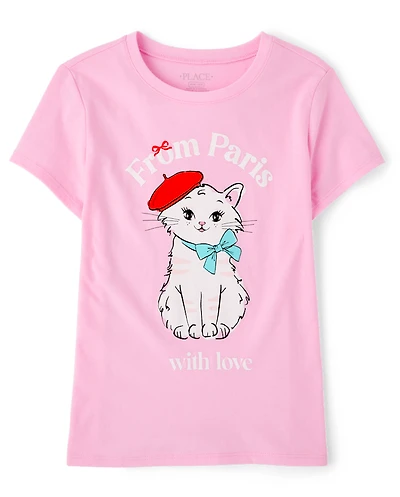 Girls Paris Cat Graphic Tee