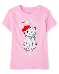 Girls Paris Cat Graphic Tee