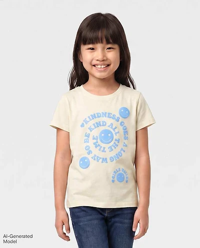 Girls Kindness Happy Face Graphic Tee