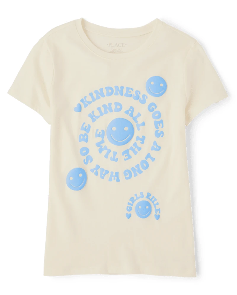 Girls Kindness Happy Face Graphic Tee