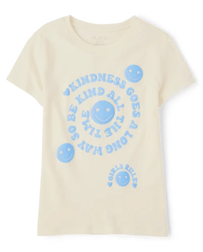 Girls Kindness Happy Face Graphic Tee