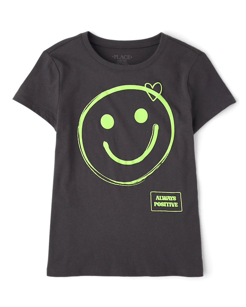 Girls Happy Face Graphic Tee