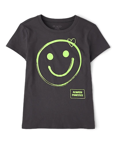 Girls Happy Face Graphic Tee
