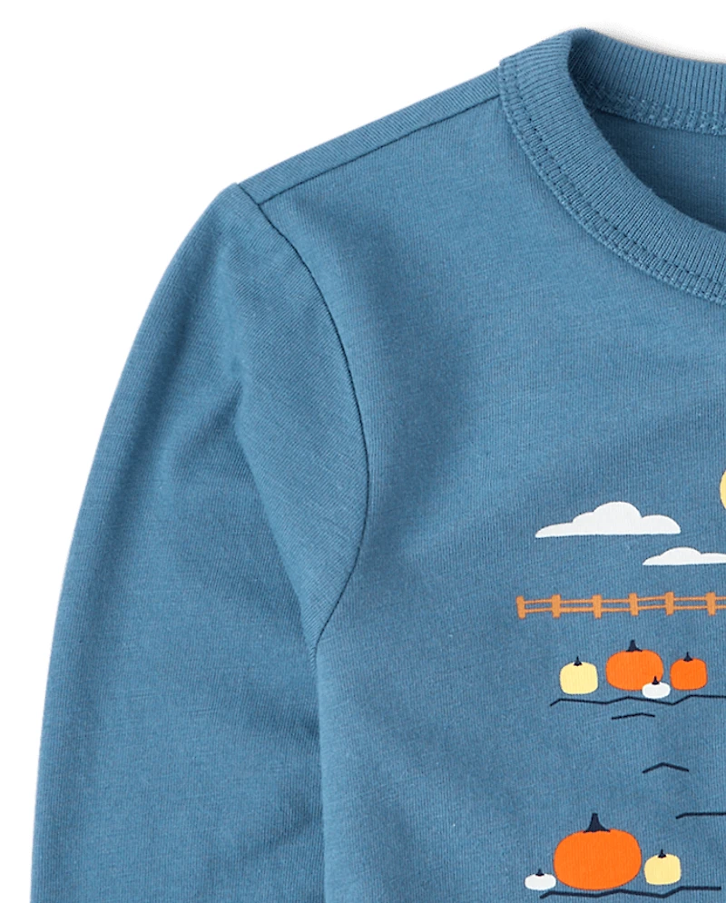 T-shirt graphique pour bébés et petits garçons avec motifs de véhicules d'automne