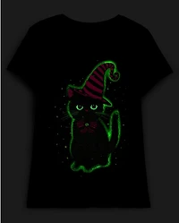 Girls Glow Halloween Cat Graphic Tee