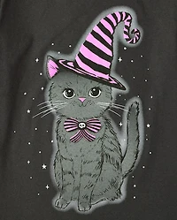 Girls Glow Halloween Cat Graphic Tee