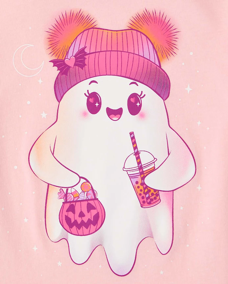 Girls Halloween Ghost Graphic Tee