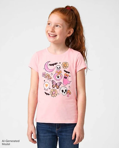 Girls Halloween Doodle Graphic Tee
