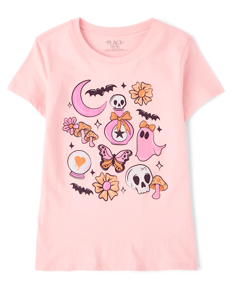 Girls Halloween Doodle Graphic Tee