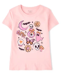 Girls Halloween Doodle Graphic Tee