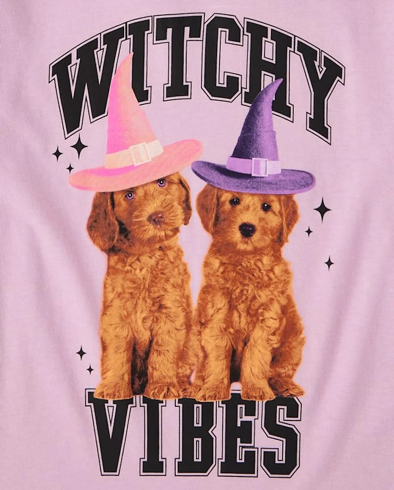 Girls Halloween Witchy Vibes Graphic Tee