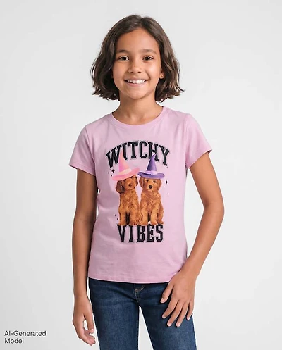 Girls Halloween Witchy Vibes Graphic Tee