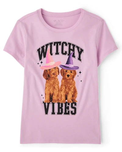 Girls Halloween Witchy Vibes Graphic Tee
