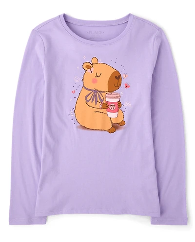 Girls Capybara Drink Graphic Tee