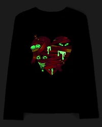 Girls Glow Halloween Mummy Heart Graphic Tee