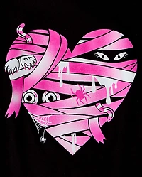 Girls Glow Halloween Mummy Heart Graphic Tee