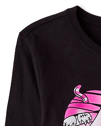 Girls Glow Halloween Mummy Heart Graphic Tee