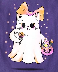 Girls Halloween Ghost Bow Graphic Tee