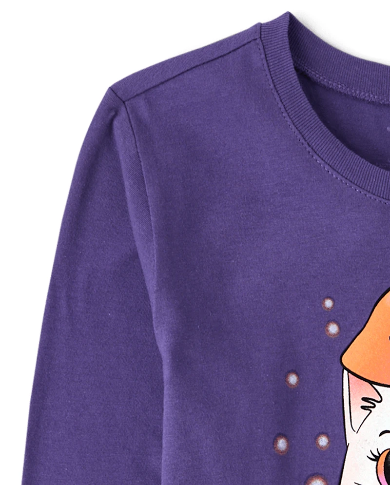 Girls Halloween Ghost Bow Graphic Tee