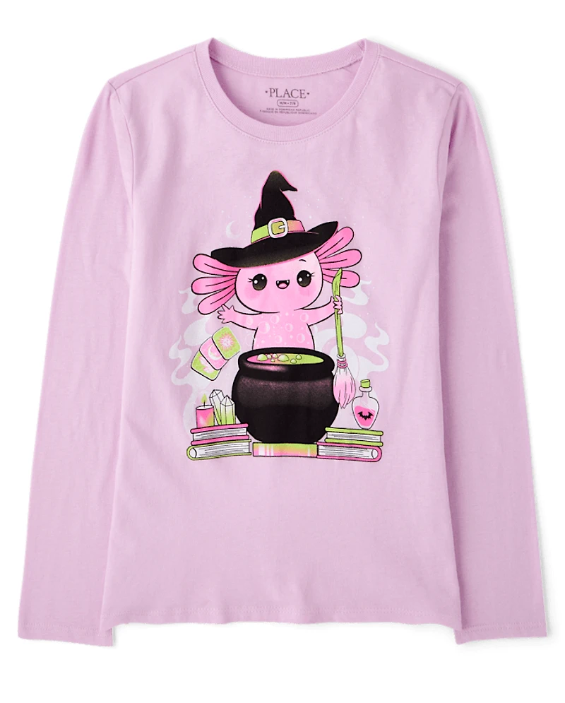 Girls Halloween Axolotl Graphic Tee