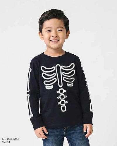 Baby And Toddler Boys Glow Halloween Skeleton Graphic Tee