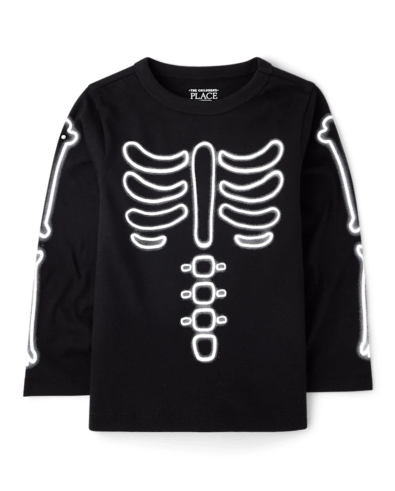Baby And Toddler Boys Glow Halloween Skeleton Graphic Tee