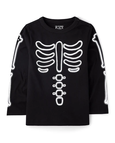 Baby And Toddler Boys Glow Halloween Skeleton Graphic Tee