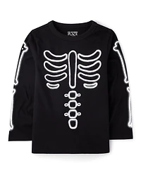 Baby And Toddler Boys Glow Halloween Skeleton Graphic Tee