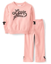 Toddler Girls Bow Fleece 2-Piece Outfit Set